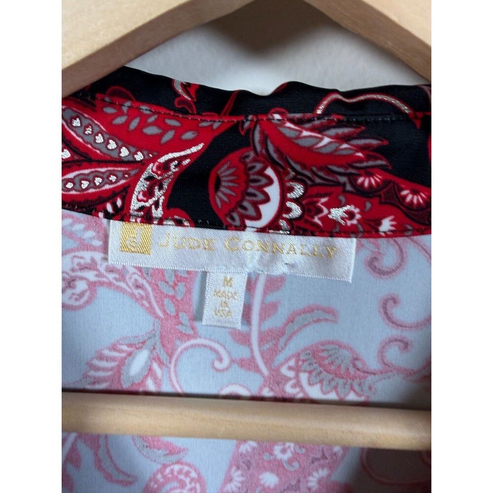 Jude Connally Delphine Midi Dress Size Medium Paisley Amore Red Silver Belted - Picture 4 of 10